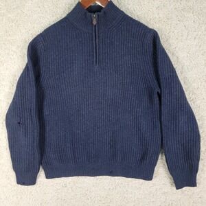 Vintage Brooks Brothers 1/4 Zip Sweater Mens M Blue Scottish Lambswool Pullover